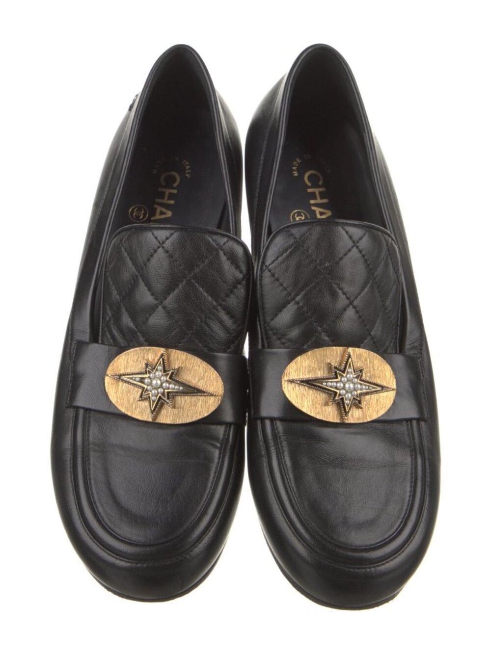Chanel Black Quilted Leather CC Logo Loafers